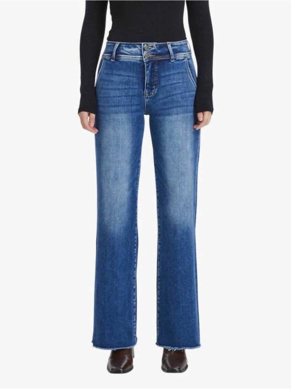 NWOT Bayeas High rise raw hem Straight jeans in dark blue 27